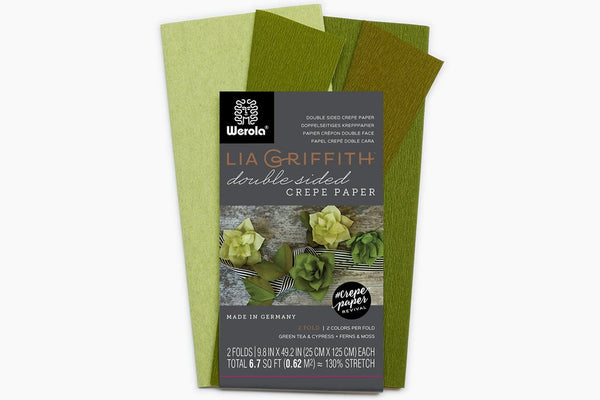 Lia Griffith Extra Fine Crepe Paper - Double Sided 2 Count - Green Tea & Cypress + Fern & Moss