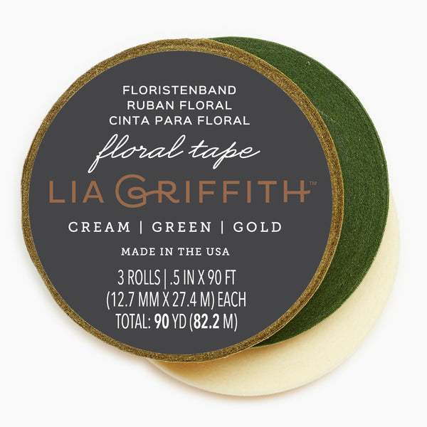 Lia Griffith Floral Tape - Cream + Green + Gold 3-Pack