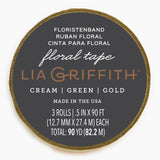 Lia Griffith Floral Tape - Cream + Green + Gold 3-Pack