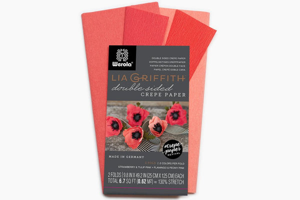 Lia Griffith Extra Fine Crepe Paper - Double Sided 2 Count - Strawberry & Tulip Pink + Flamingo & Peony Pink