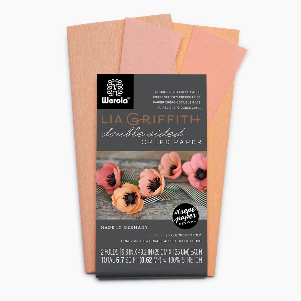 Lia Griffith Extra Fine Crepe Paper - Double Sided 2 Count - Honey Suckle & Coral + Apricot & Light Rose
