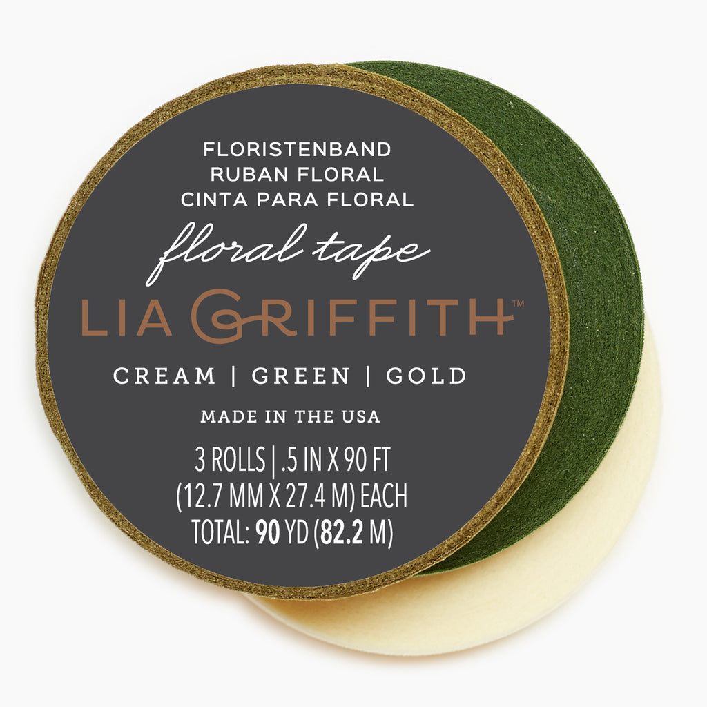 Lia Griffith Floral Tape - Cream + Green + Gold 3-Pack